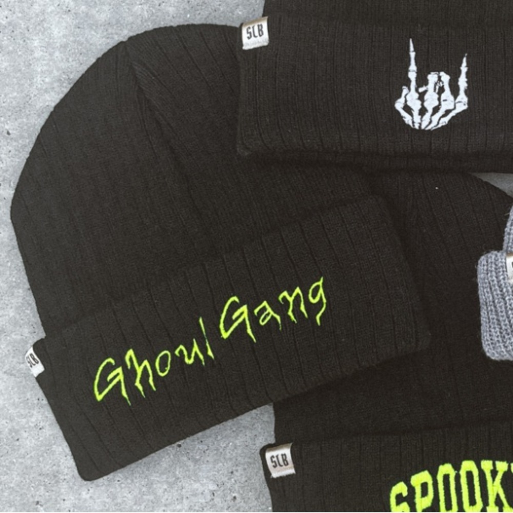 Ghoul Gang Glow in the Dark Embroidered Black Ribbed Beanie